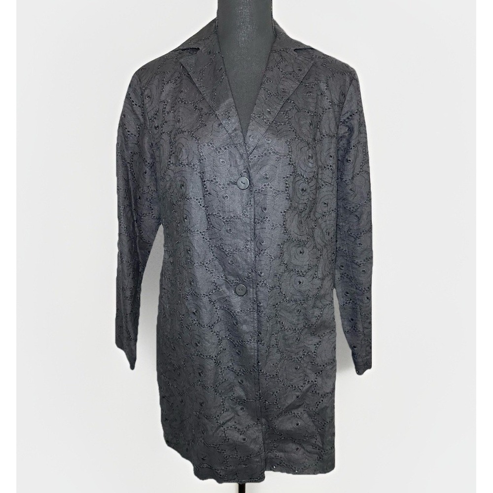 Wear It Women's SIZE 0 Black Eyelet Long Sleeve Blazer Jacket 100% Linen